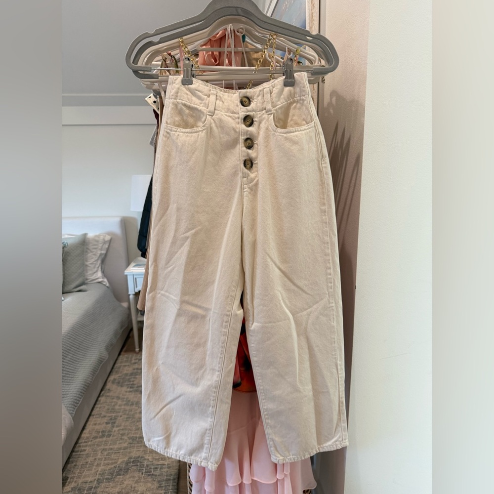 Zara Beige Button-Fly Trousers